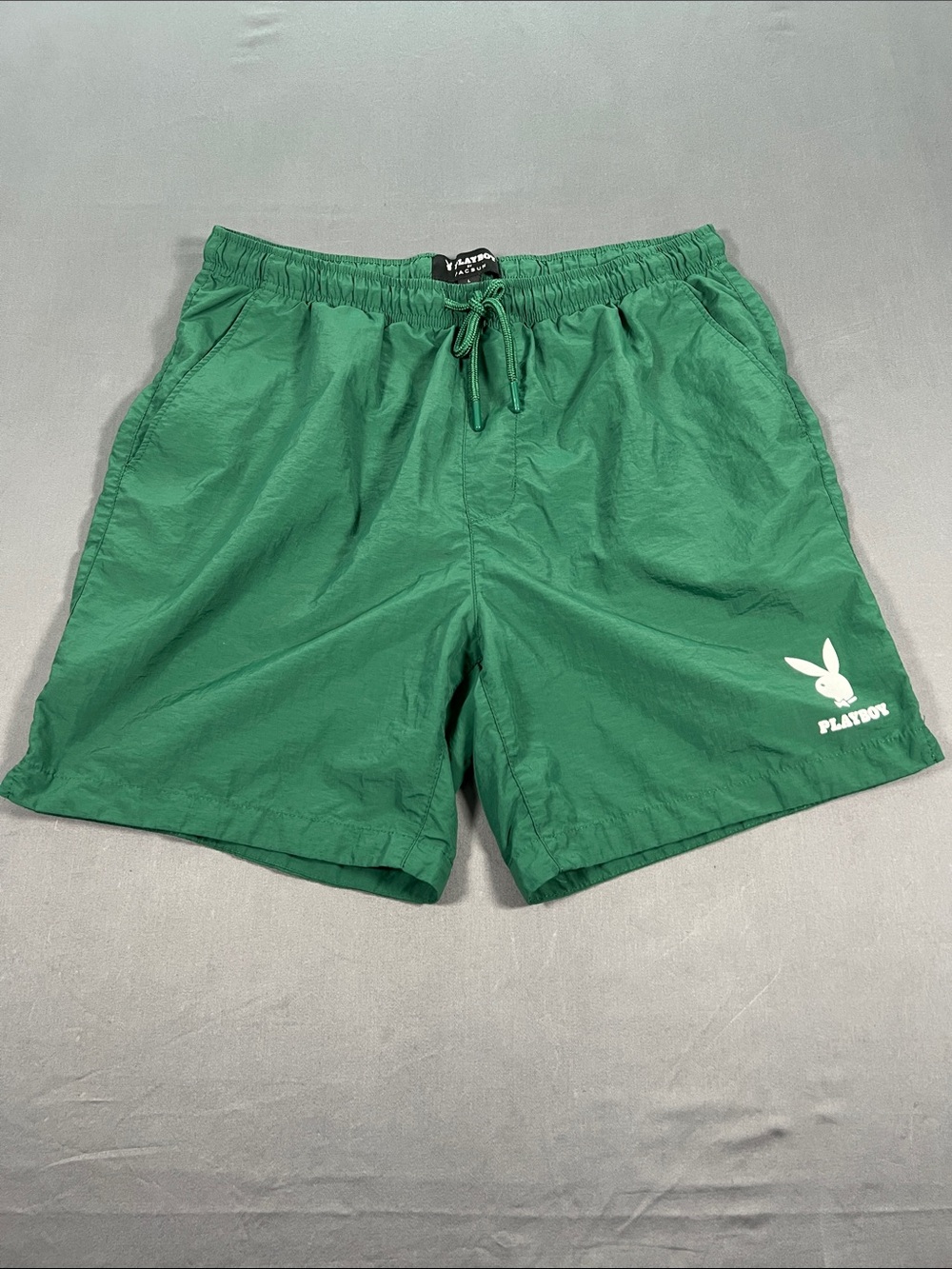PLAYBOY by Pacsun Green Men's Swim Trunks with White Bunny Logo